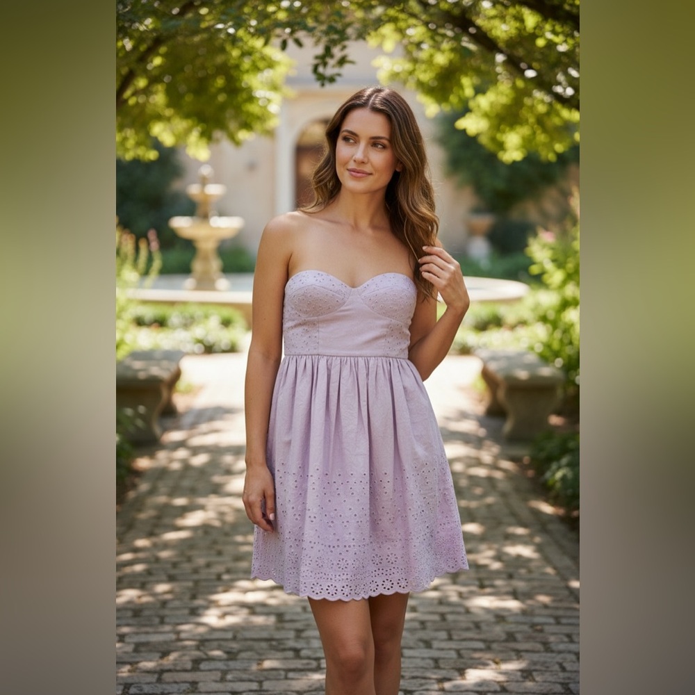 Tibi Eyelet Strapless Lilac Mini Dress NWT